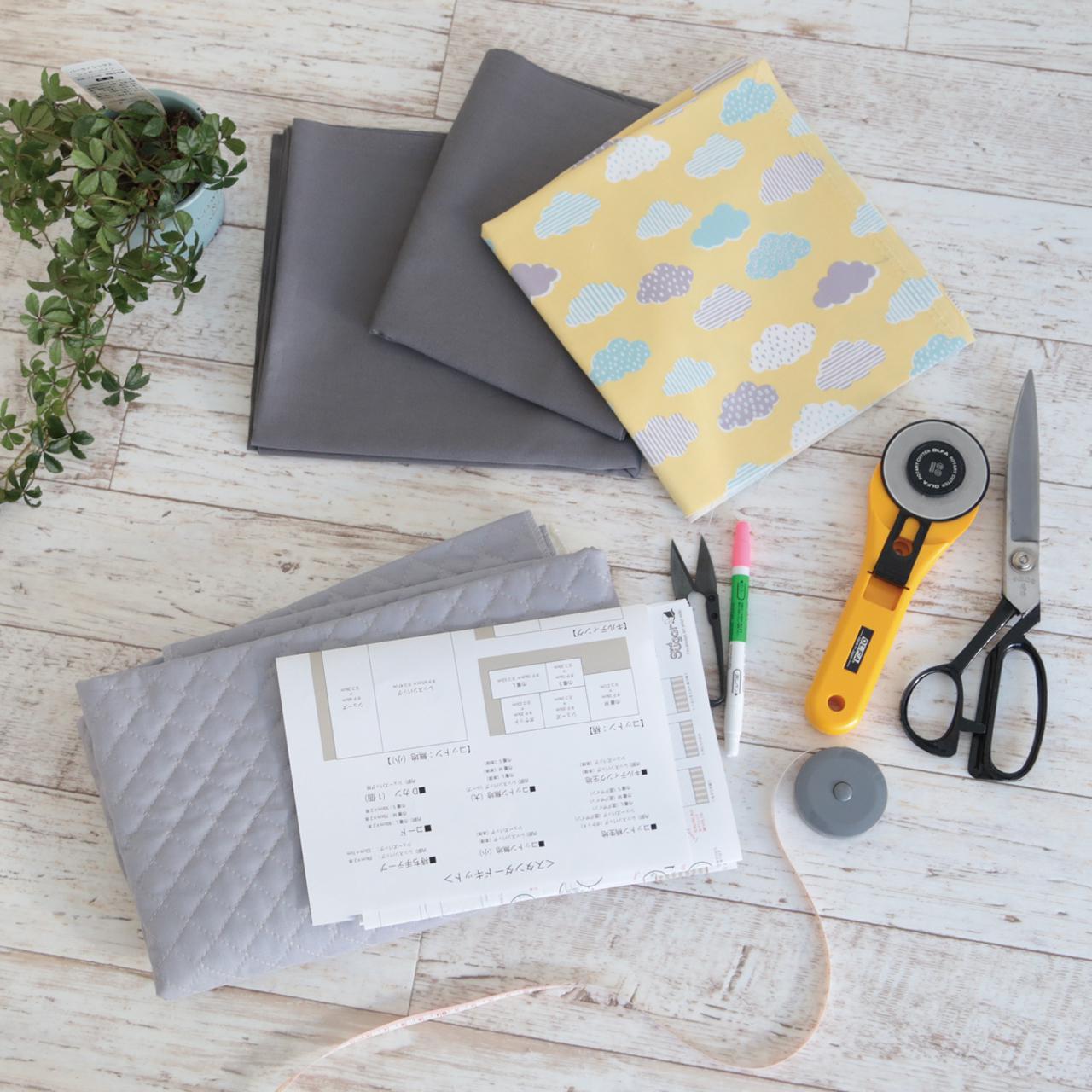 入園入学手作り5点キット on a cloudイエロー（レッスンバッグ・シューズバッグ・体操服入れ・お弁当箱入れ・コップ