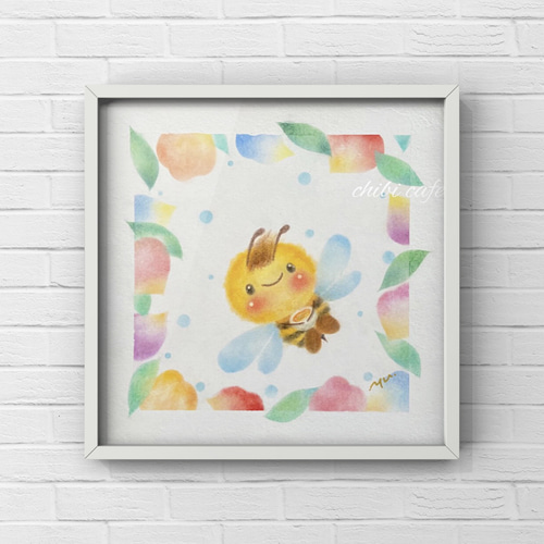 複製画】「花びらとミツバチ」 パステルアート 蜂 ハチ かわいい