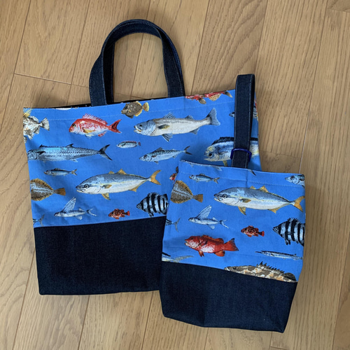 入園・入学準備】リアル魚柄 レッスンバッグなど 5点セット 入園・入学準備】リアル魚柄 レッスンバッグなど 5点セット