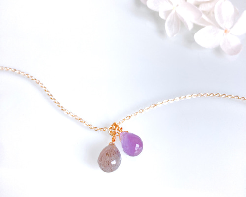 2月誕生石》アメジスト×ラブラドライトのツインネックレス 14kgf 誕生