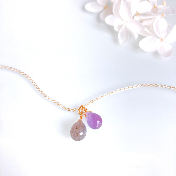2月誕生石》アメジスト×ラブラドライトのツインネックレス 14kgf 誕生