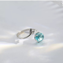 【青空のナミダ】フリーサイズ スカイブルー　リング　アクアマリン　ピンキーリング　ハワイアン　指輪　 3枚目の画像