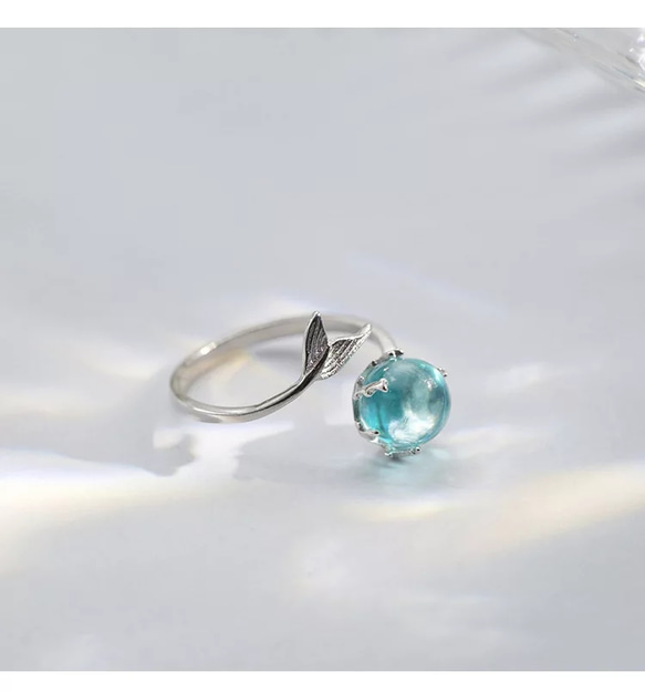 【青空のナミダ】フリーサイズ スカイブルー　リング　アクアマリン　ピンキーリング　ハワイアン　指輪　 3枚目の画像