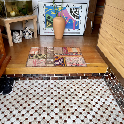 トルコ スペシャルオーダー オールドキリムパッチワーク玄関マット1078