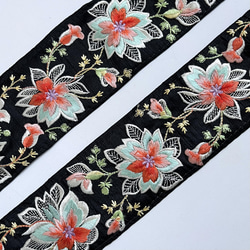 【50cm】インド刺繍リボン ブラックxオレンジxシーグリーン　シルク　SS333 6枚目の画像