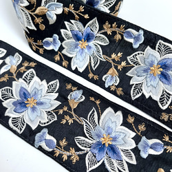 【50cm】インド刺繍リボン ブラックxブルー　シルク　SS337 5枚目の画像