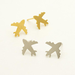 【2個入り(1ペア)】プレート飛行機ピアス、旅行、世界、イヤージャケット、2色選択可/E118-OP 1枚目の画像