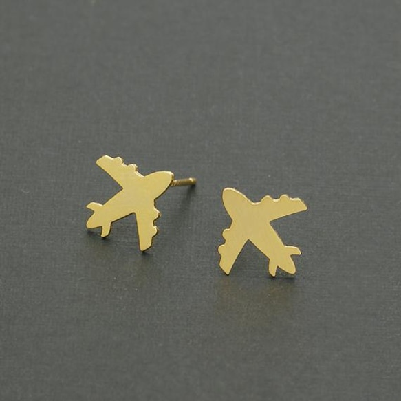 【2個入り(1ペア)】プレート飛行機ピアス、旅行、世界、イヤージャケット、2色選択可/E118-OP 4枚目の画像