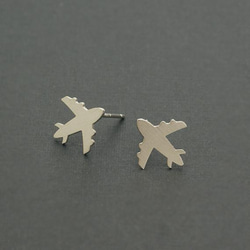 【2個入り(1ペア)】プレート飛行機ピアス、旅行、世界、イヤージャケット、2色選択可/E118-OP 3枚目の画像