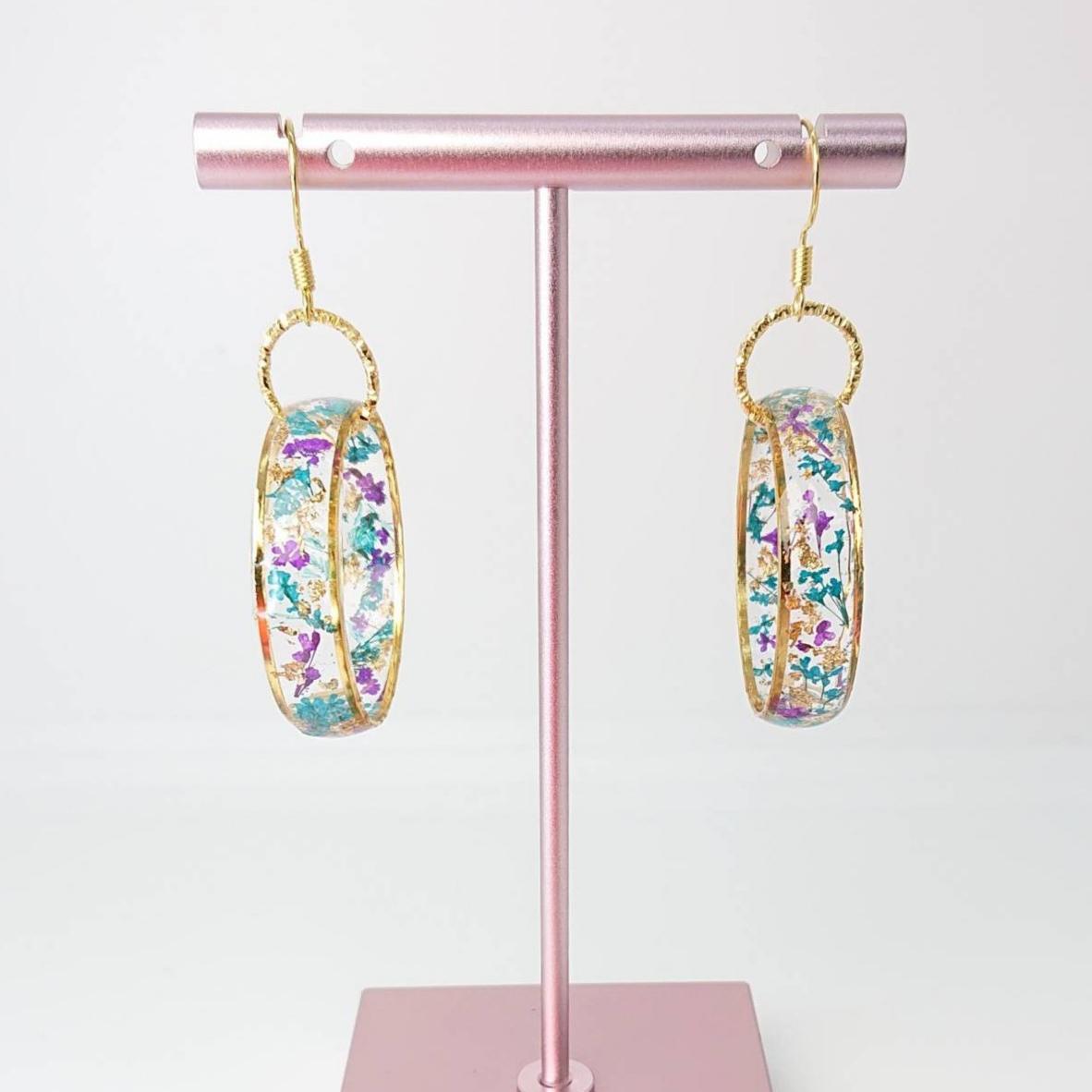 再販まつり✨嬉しい オマケ 付き✨夏 超軽量 ドライフラワー フープピアス フープイヤリング 上品 キレイめ 透明感