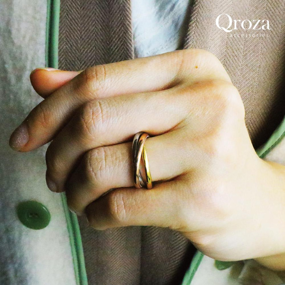 [Qroza] 2mm幅 ３連トリニティ 細め 指輪 リング レディース ピンクゴールド シルバー サージカルステンレス 2枚目の画像