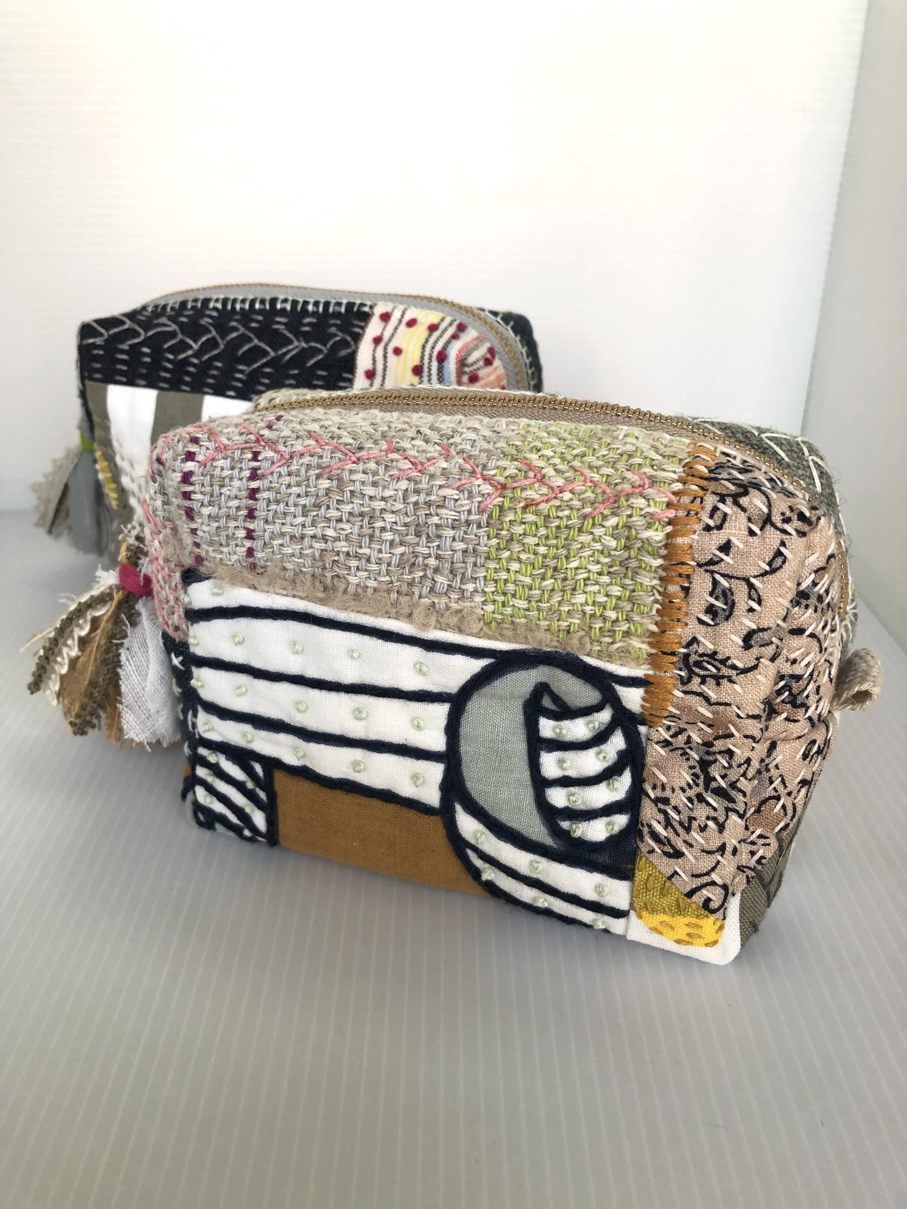 【送料無料】ハギハギ刺繍キルティングポーチ①