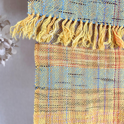 マリーゴールドのようなコットン手織りショートストール 7枚目の画像