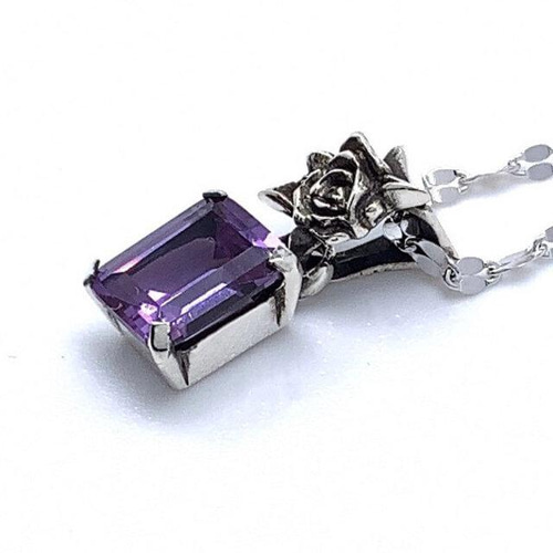 シルバー925ネックレス 薔薇 紫 ゴシック ネックレス・ペンダント