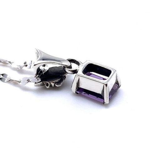 薔薇が付いた四角い紫の石のシルバー925ネックレス ネックレス