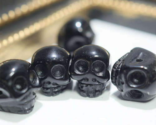 10mm 2個 天然石 スカル（骸骨）穴あき ビーズ オブシディアン 横穴