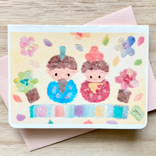 透明水彩画 ちぎり絵 2枚セット「お雛様」桃の節句 初節句 おひなさま