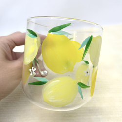 グラス　耐熱　マグカップ　レモン　手描き　絵付け　名入れ　コップ　ハンドペイント 6枚目の画像