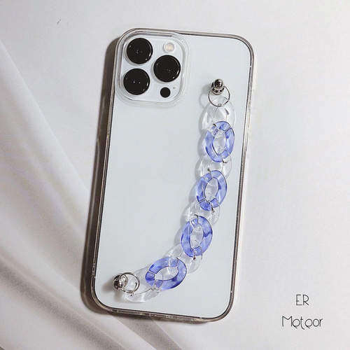 蝶々チャーム付きクリアブルーチェーンのキーリングハンガー、iPhone