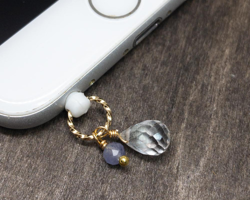 人生の転機に タンザナイト 水晶 チャーム イヤホンジャック パーツ