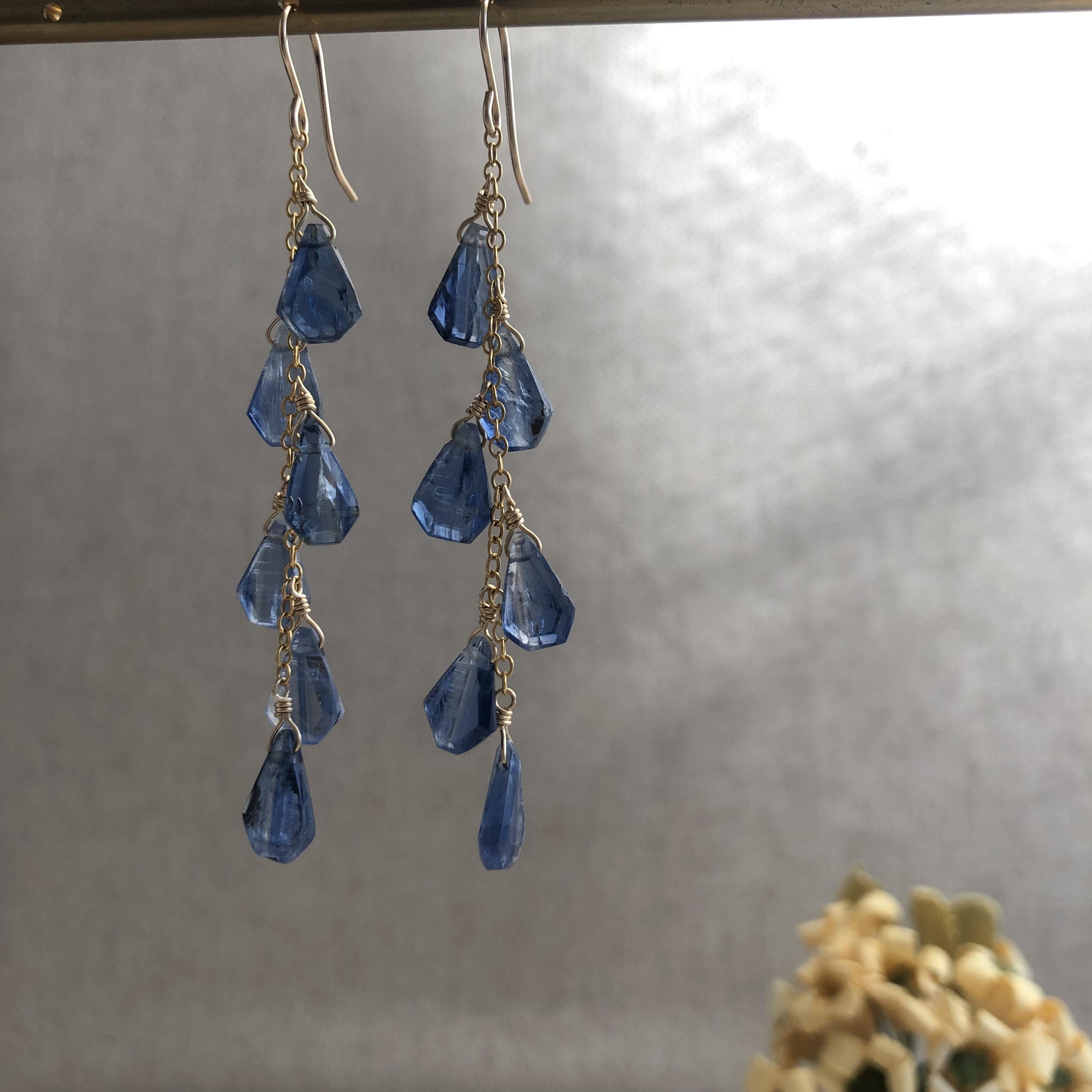 カイヤナイトスライスのロングピアス☆14kgf