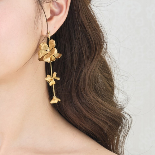 538◇ゴールド 菱形 シンプル 大ぶり ハンドメイド ピアス イヤリング