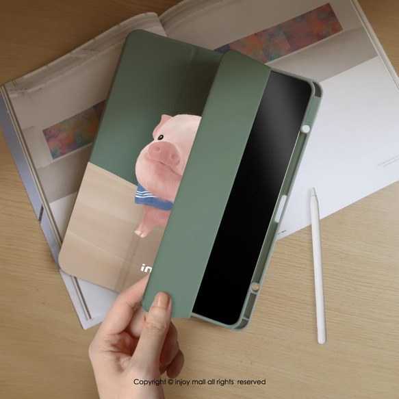 iPad case 12.9/Air5/iPad 9/mini 6 系列Smart cover皮革平板保護 波波迷你豬 第9張的照片