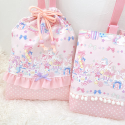 スイーツパーティ ユニコーン♡pink×pink♡フリル レッスンバッグ 3点セット☆入園グッズ・入学セット 女の子 3枚目の画像