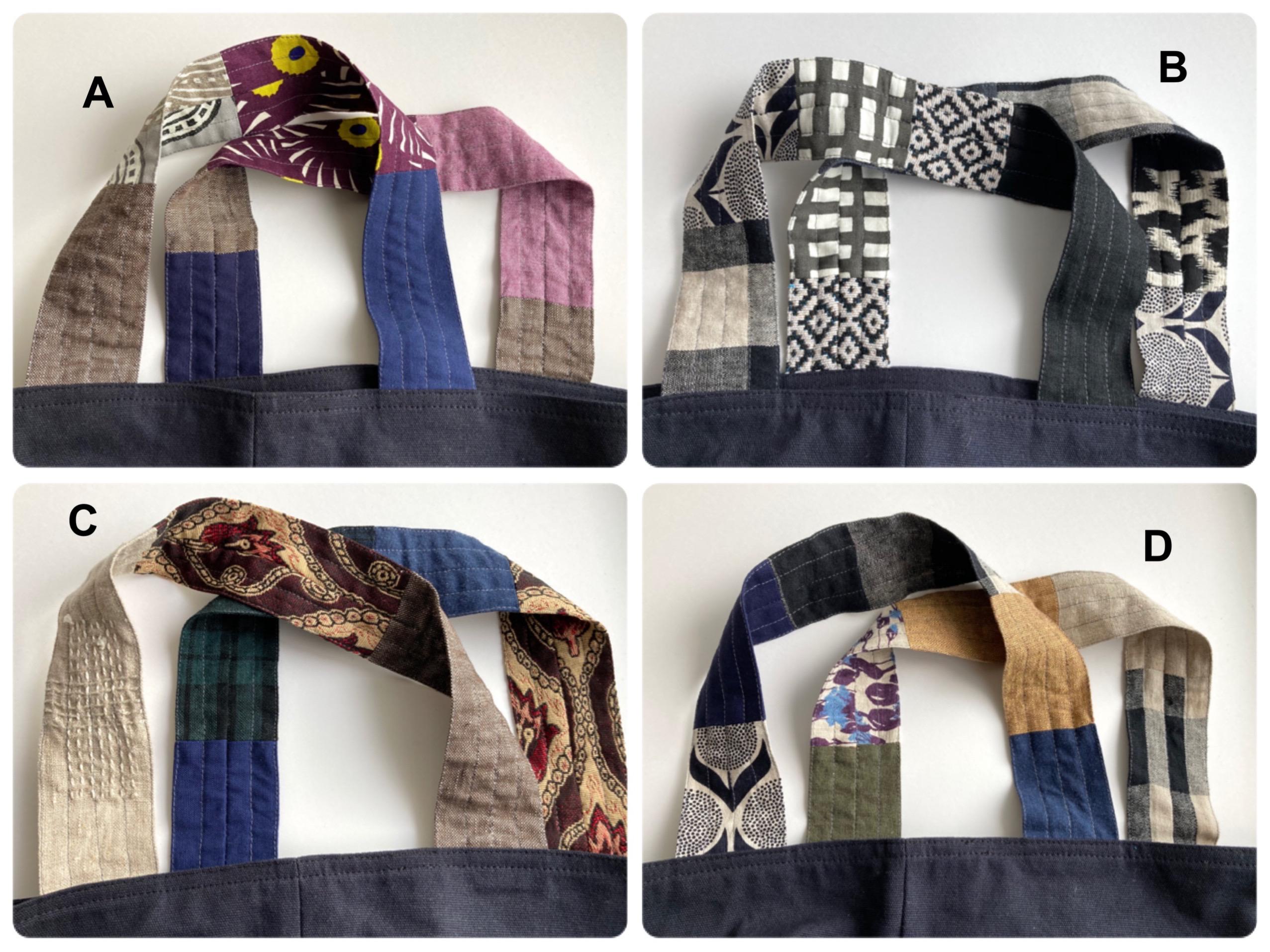 【 SALE! 】持ち手（4バージョンあります）がパッチワークのスクエアデイリーバッグ 黒帆布