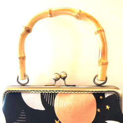 ナナ手縫いのがまぐち：太陽と月のブロンズハンドヘルド竹口ゴールドバッグ 4枚目の画像