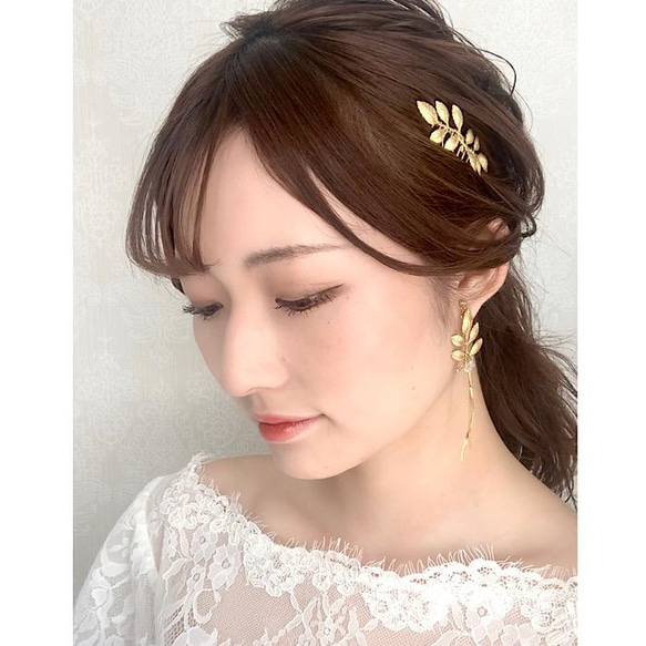 小枝 ウェディング ヘッドドレス ブライダル ヘアアクセサリー リーフ カチューシャ ゴールド  結婚式 花嫁　MA70 4枚目の画像