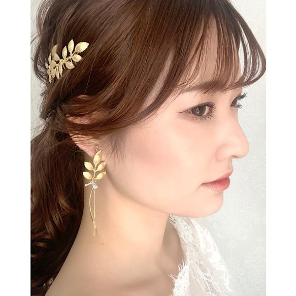 小枝 ウェディング ヘッドドレス ブライダル ヘアアクセサリー リーフ カチューシャ ゴールド  結婚式 花嫁　MA70 3枚目の画像