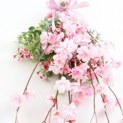 「送料無料」しだれ桜（さくら）春のスワッグリース アーティフィシャルフラワー 4枚目の画像