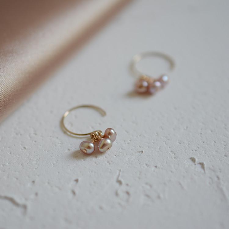 淡水パール（ペールパープル，シャンパンピンク）ロップピアスHT-０01‐K14GF  H3-36