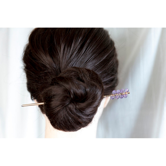 あじさい色の天然石 玉簪　シンプル かんざし ヘアアクセサリー 髪飾り 13枚目の画像