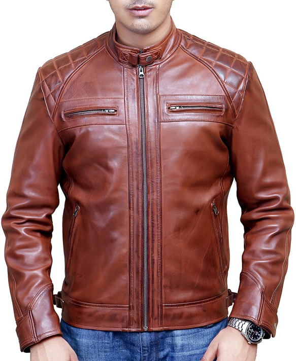羊革キルティングショルダーワックスジャケット Sheep Leather Quilted Shoulder Jacket 2枚目の画像