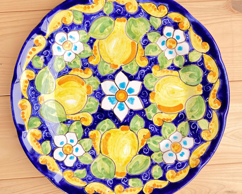 絵皿 26cm GEO017 マヨリカ焼き イタリア陶器 レモン柄 飾り皿 大皿