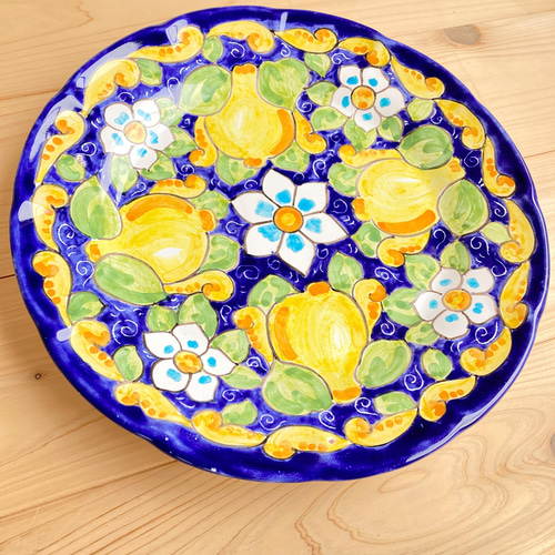 絵皿 26cm GEO017 マヨリカ焼き イタリア陶器 レモン柄 飾り皿