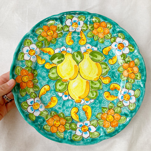 絵皿 26cm GEO019 マヨリカ焼き イタリア陶器 レモン柄 飾り皿 大皿 ...