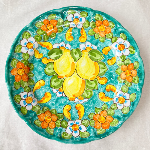 絵皿 26cm GEO017 マヨリカ焼き イタリア陶器 レモン柄 飾り皿