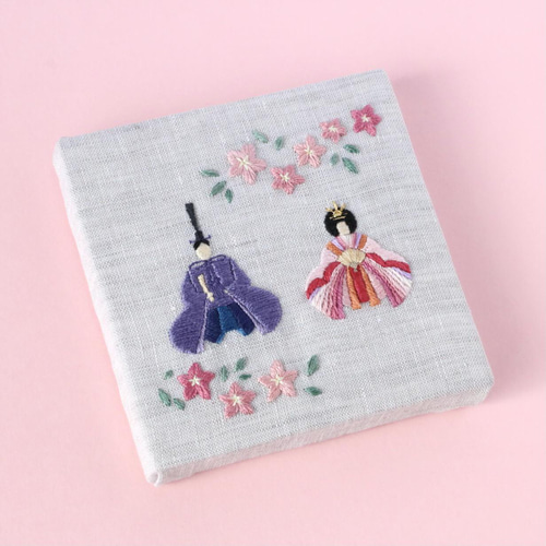 刺繍ファブリックパネル ひな祭り♪お雛様 桃の節句 約10cm角【受注