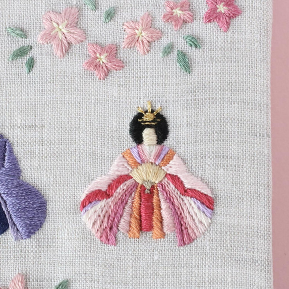 ひな祭り♪お雛様　桃の節句　手刺繍パネル　［受注制作］ 7枚目の画像