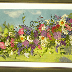 押し花アート　流れる花のライン（押し花絵）L37額 2枚目の画像