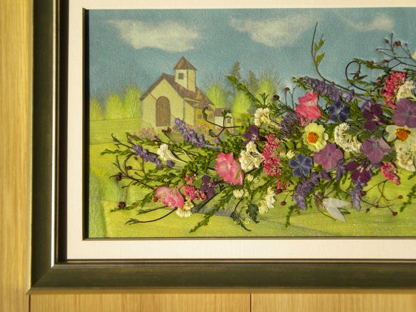 押し花アート　流れる花のライン（押し花絵）L37額 3枚目の画像