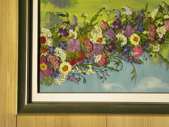 押し花アート　流れる花のライン（押し花絵）L37額 4枚目の画像