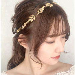 小枝 ウェディング ヘッドドレス　カチューシャ ブライダル ヘアアクセサリー リーフ  ゴールド　結婚式 花嫁 MA67 1枚目の画像