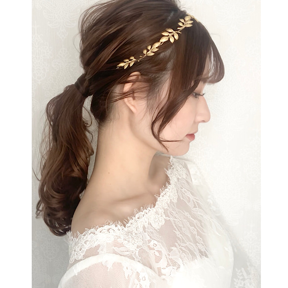 小枝 ウェディング ヘッドドレス　カチューシャ ブライダル ヘアアクセサリー リーフ  ゴールド　結婚式 花嫁 MA67 6枚目の画像