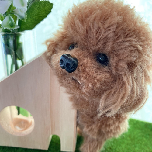 一輪挿し⭐︎ペン立て⭐︎茶色 トイプードル ⭐︎犬ぽんぽん 羊毛 
