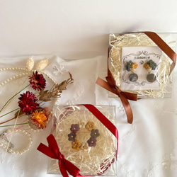 刺繍糸で編んだ梅の花一粒ピアス／イヤリング 11枚目の画像