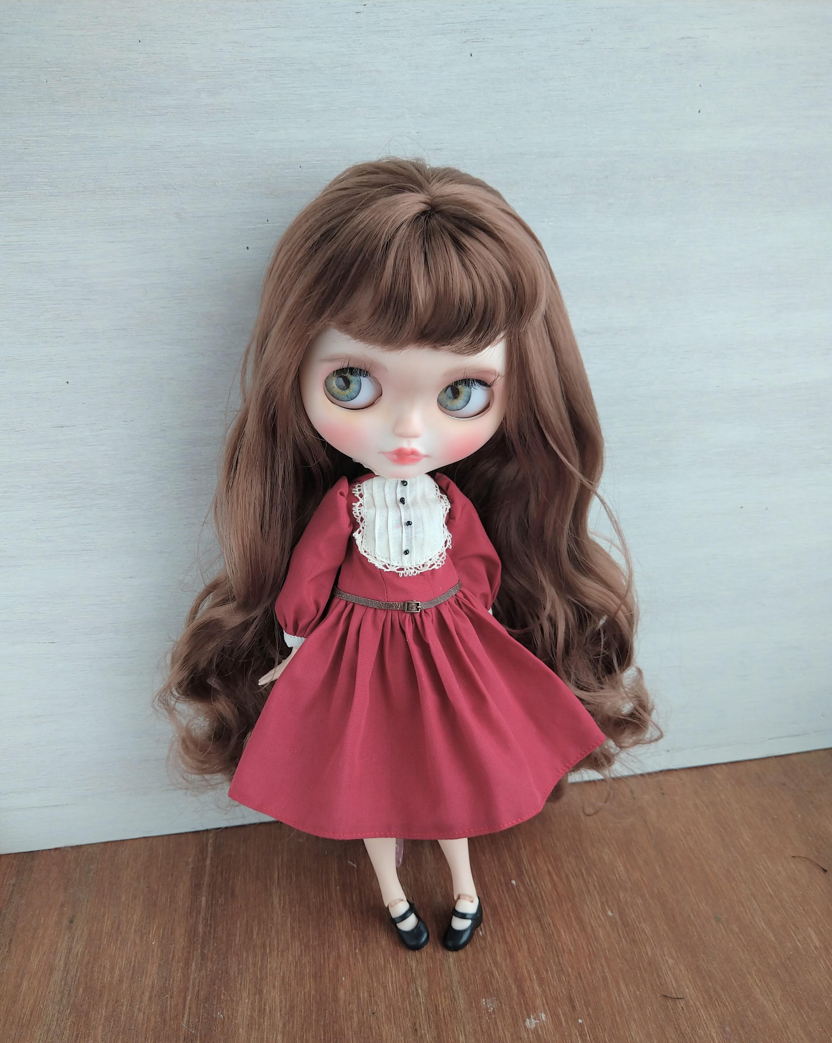 560ベルト付きターコイズブルーのクラシカルワンピース ※ブライス  